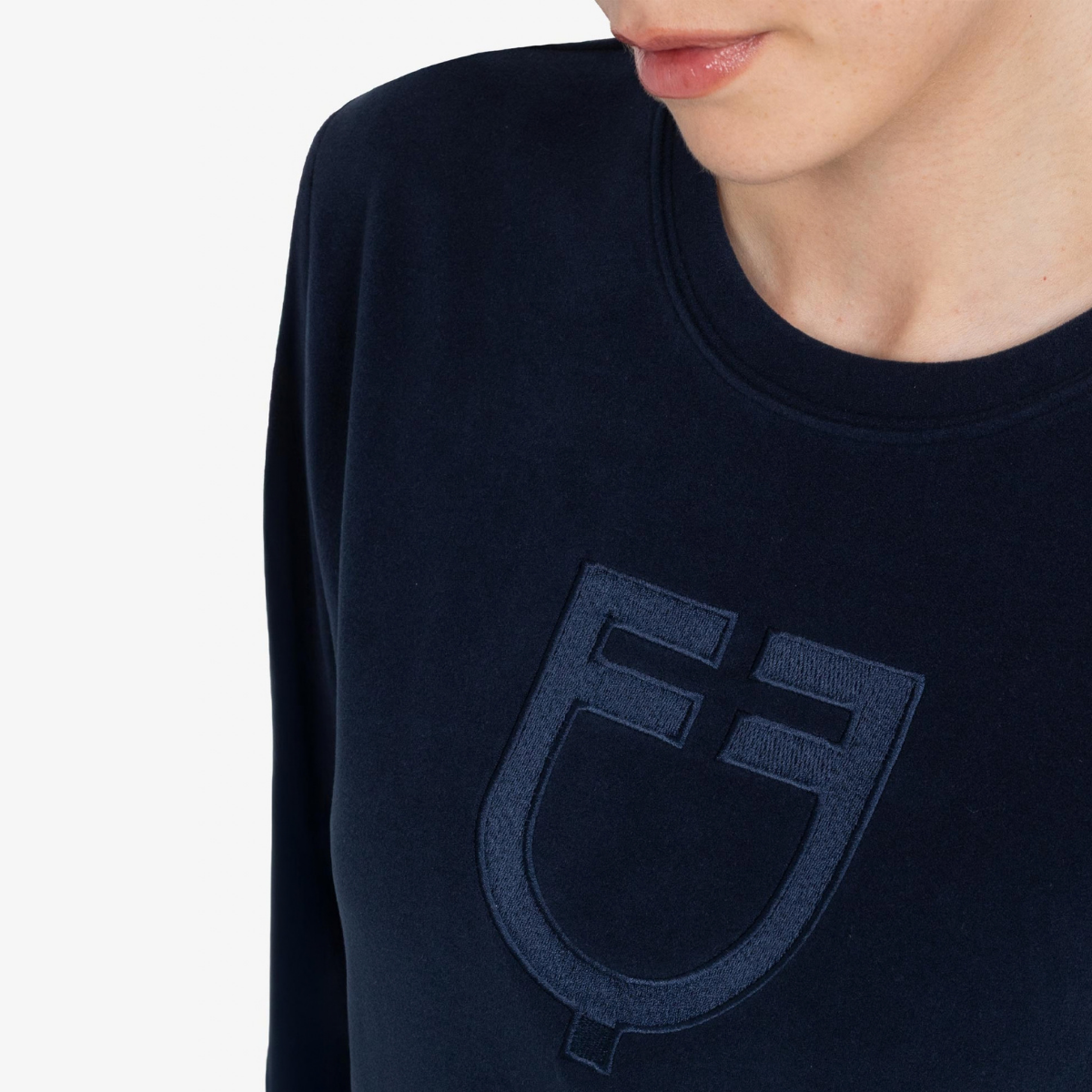 Equestro Women's Fleece Round Neck Sweater, Navy