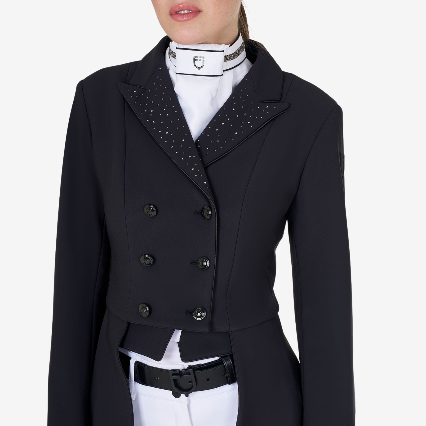 Equestro Women's Black Label Collection Competition Strass Rain Tailcoat, Black