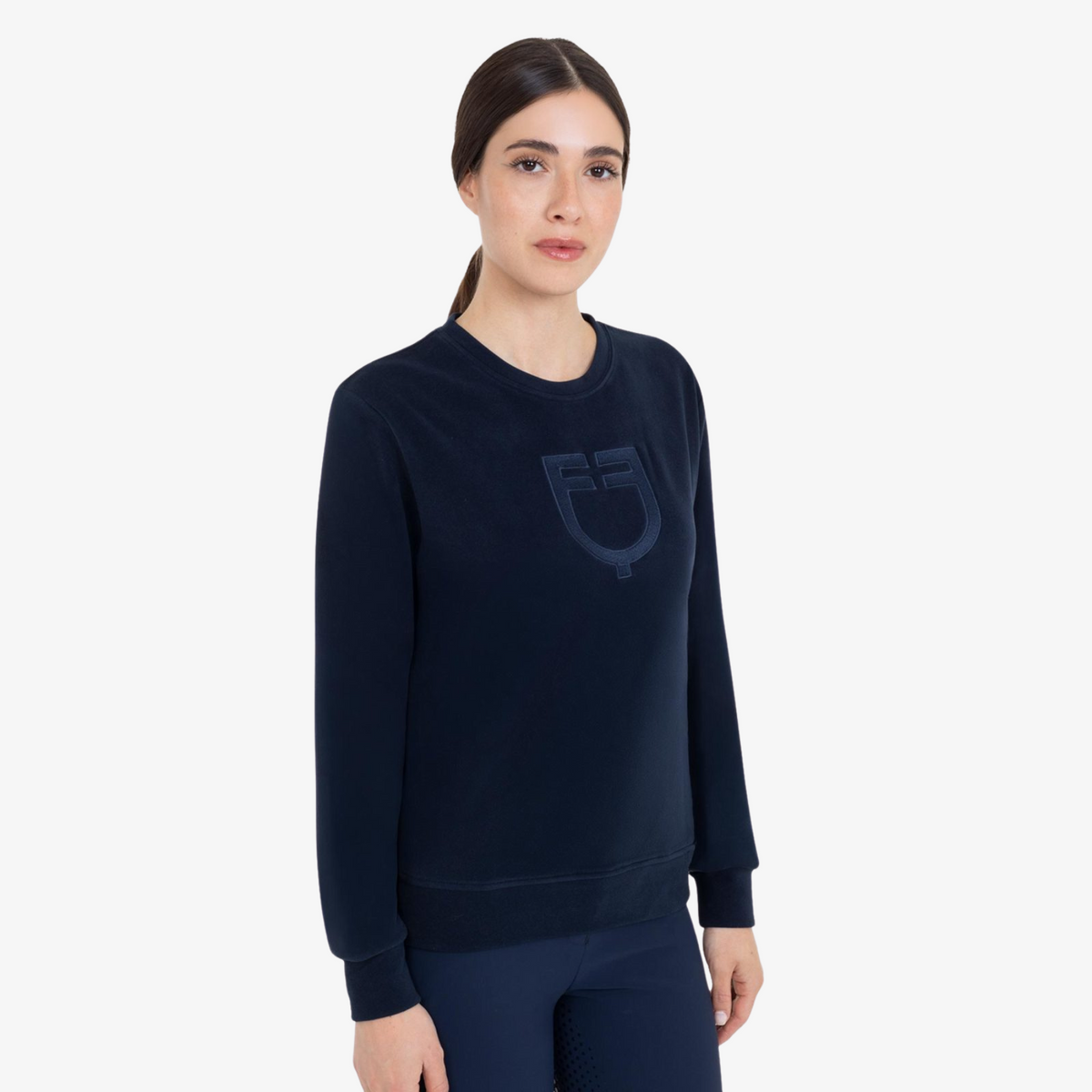 Equestro Women's Fleece Round Neck Sweater, Navy