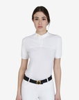 Equestro Women's 1/2 Mesh Short Sleeve Polo Shirt w/Buttons, White