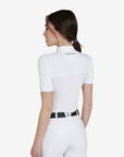 Equestro Women's 1/2 Mesh Short Sleeve Polo Shirt w/Buttons, White