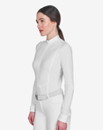 Equestro Women's Invisible Zip Long Sleeve Competition Polo Shirt, White