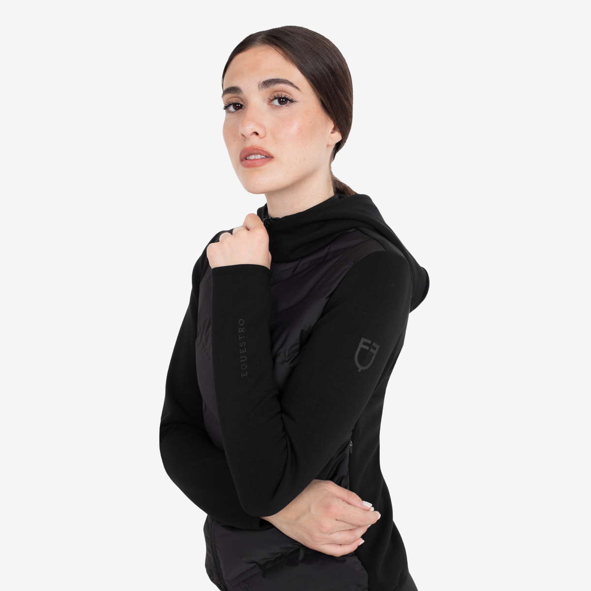 Equestro Women's Outerwear with Padded Front, Black