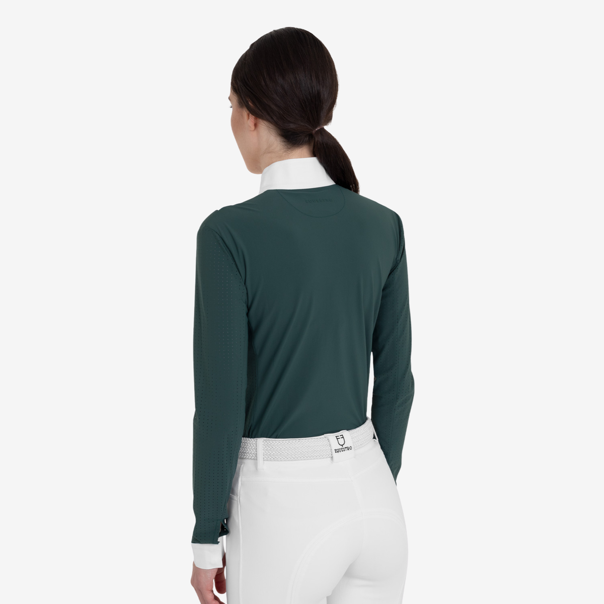 Equestro Women's Perforated Long Sleeve Competition Polo Shirt, Pine Grove