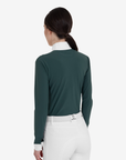 Equestro Women's Perforated Long Sleeve Competition Polo Shirt, Pine Grove