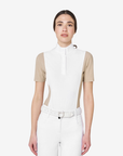 Equestro Women's Short Sleeve Competition Shirt with Mesh Inserts, Cobblestone