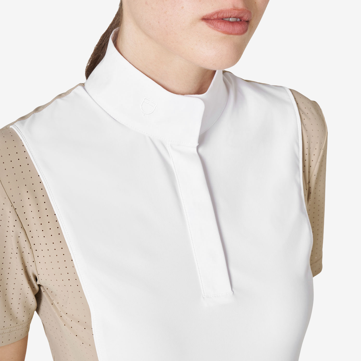 Equestro Women's Short Sleeve Competition Shirt with Mesh Inserts, Cobblestone