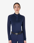 Equestro Women's Slim Fit Technical Long Sleeve Base Layer, Navy