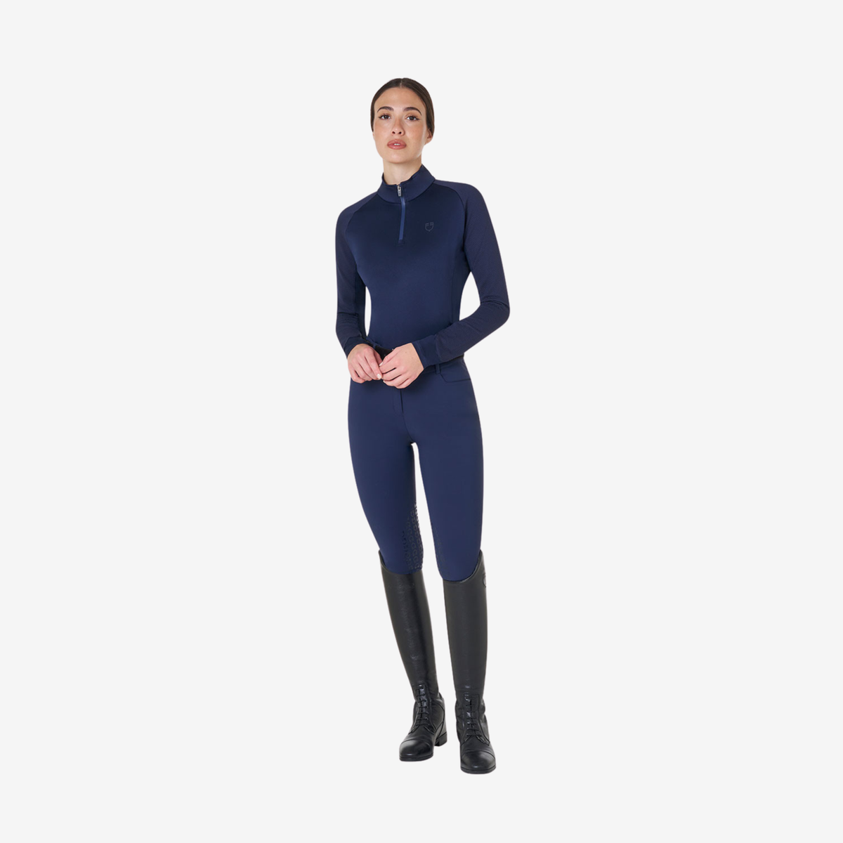 Equestro Women's Slim Fit Technical Long Sleeve Base Layer, Navy