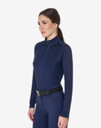 Equestro Women's Slim Fit Technical Long Sleeve Base Layer, Navy