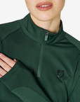 Equestro Women's Slim Fit Technical Long Sleeve Base Layer, Pine Grove / Black