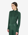 Equestro Women's Slim Fit Technical Long Sleeve Base Layer, Pine Grove / Black