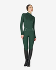 Equestro Women's Slim Fit Technical Long Sleeve Base Layer, Pine Grove / Black