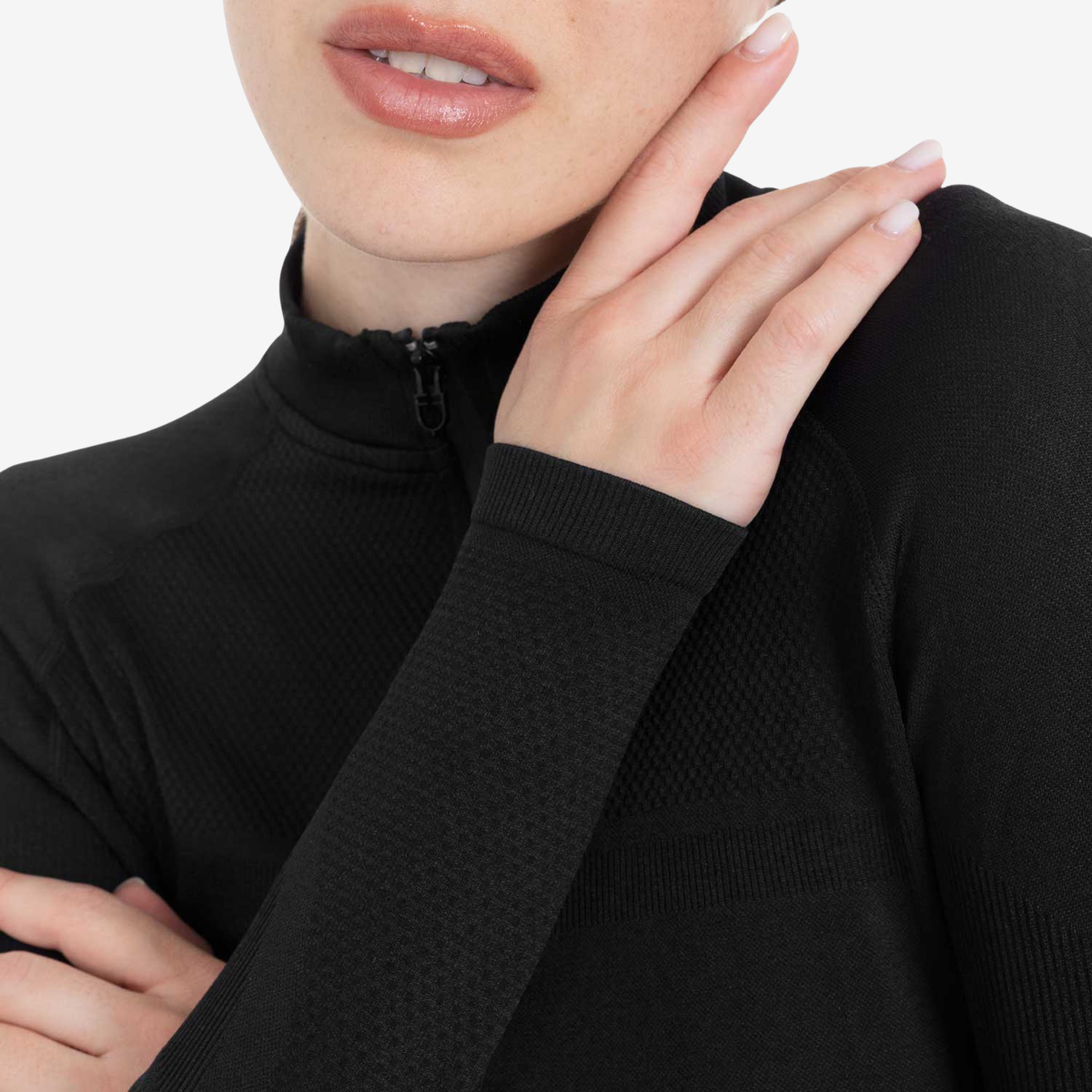 Equestro Women's Technical Knit Long Sleeve Training Shirt w/ 1/4 Zip, Black