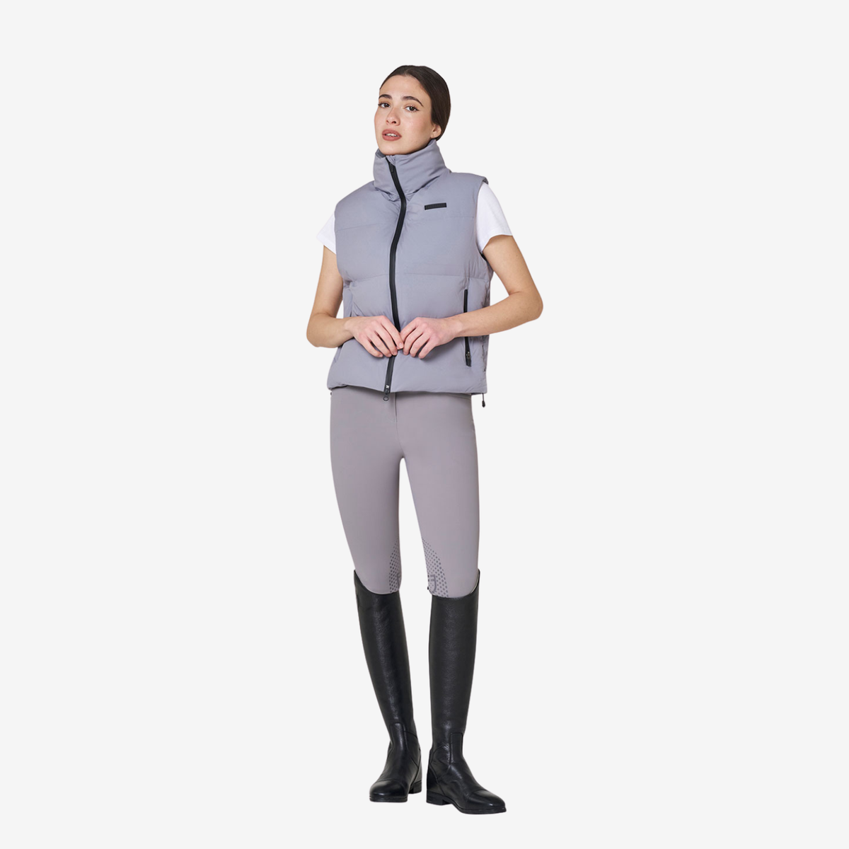 Equestro Women's Vest with Padded High Collar, Frost Grey