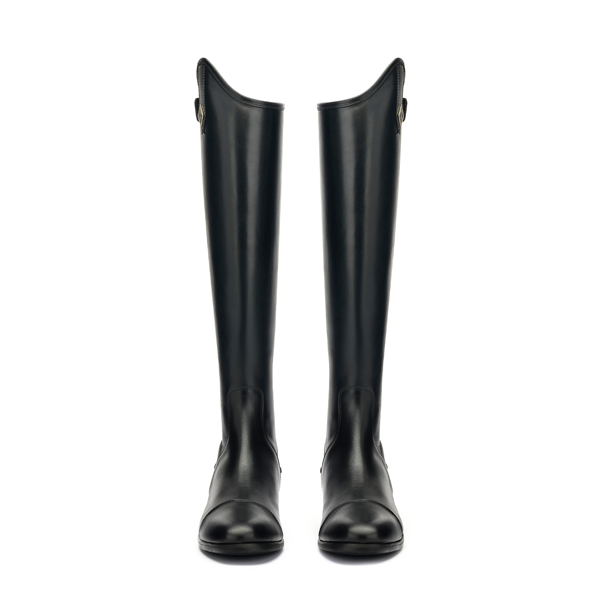 Front view of Fabbri Pro Dress black leather riding boots showing the semi-square toe