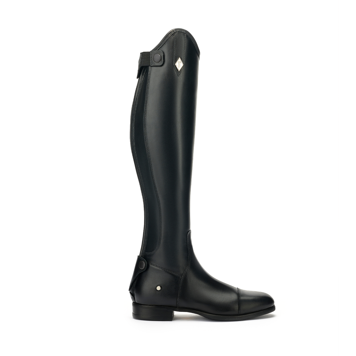 Side view of a Fabbri Pro Dress black dress boot with a rear zipper and spur holder