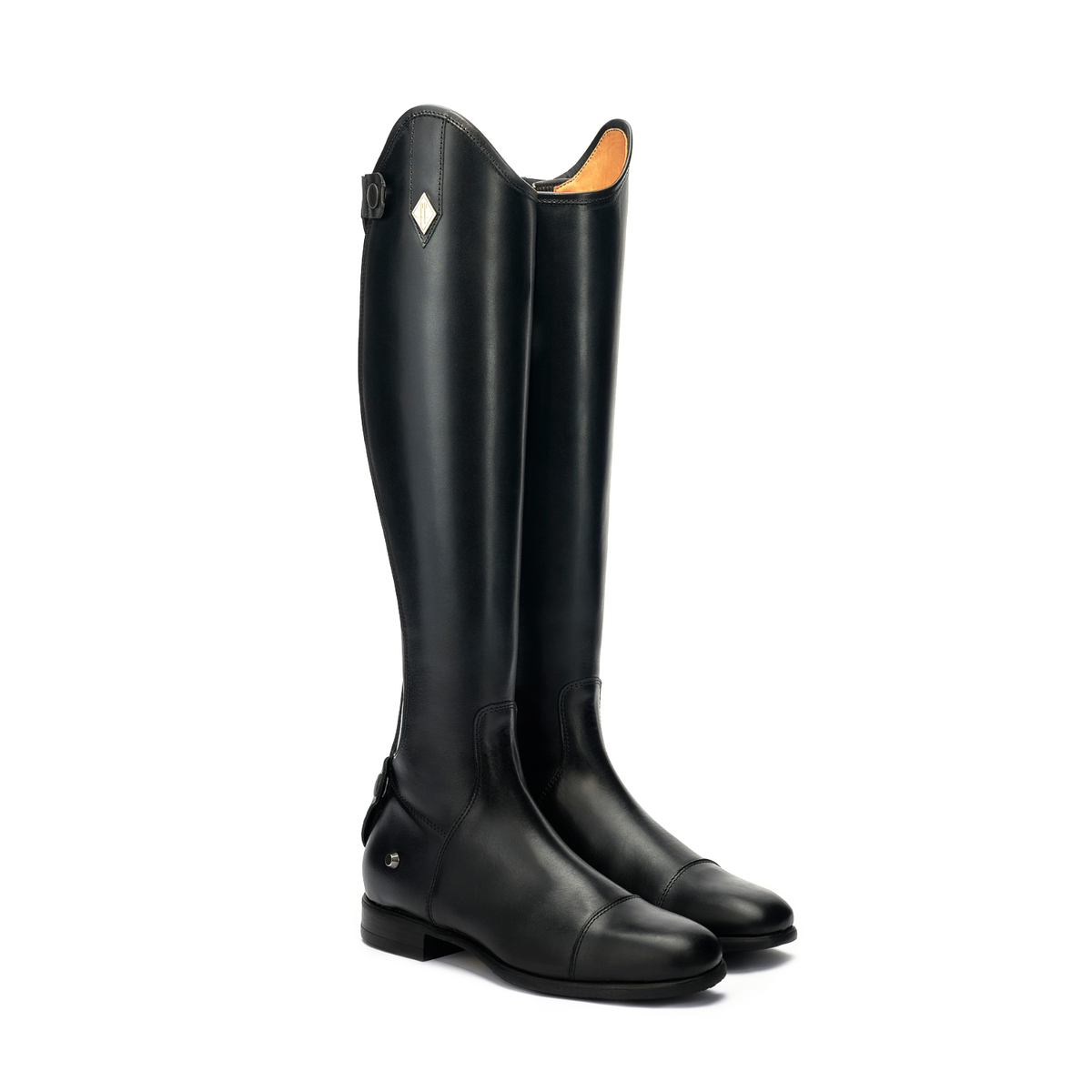 Fabbri Pro Dress tall riding boots in black calfskin with diamond logo and laceless design