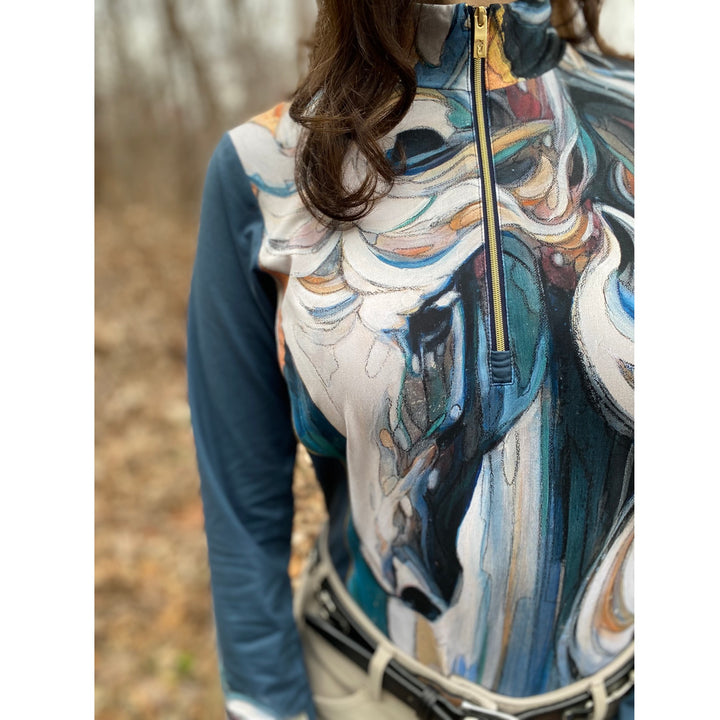 Arista Equestrian Ladies Elise Genest Quarter Zip Color My World Long Sleeve Training Shirt, Multi-color