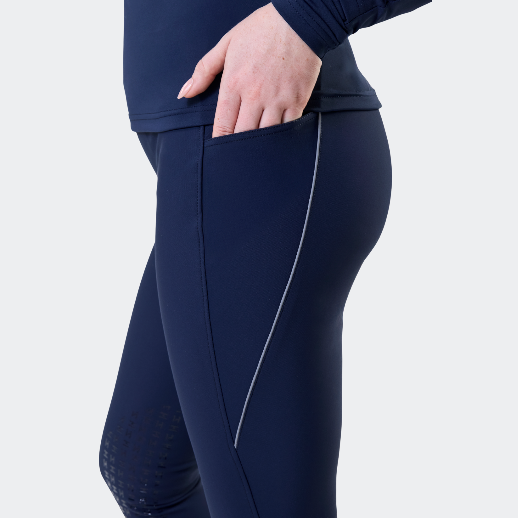 Horseware Easefit Hybrid Brushed Riding Tights Knee Grip, Navy