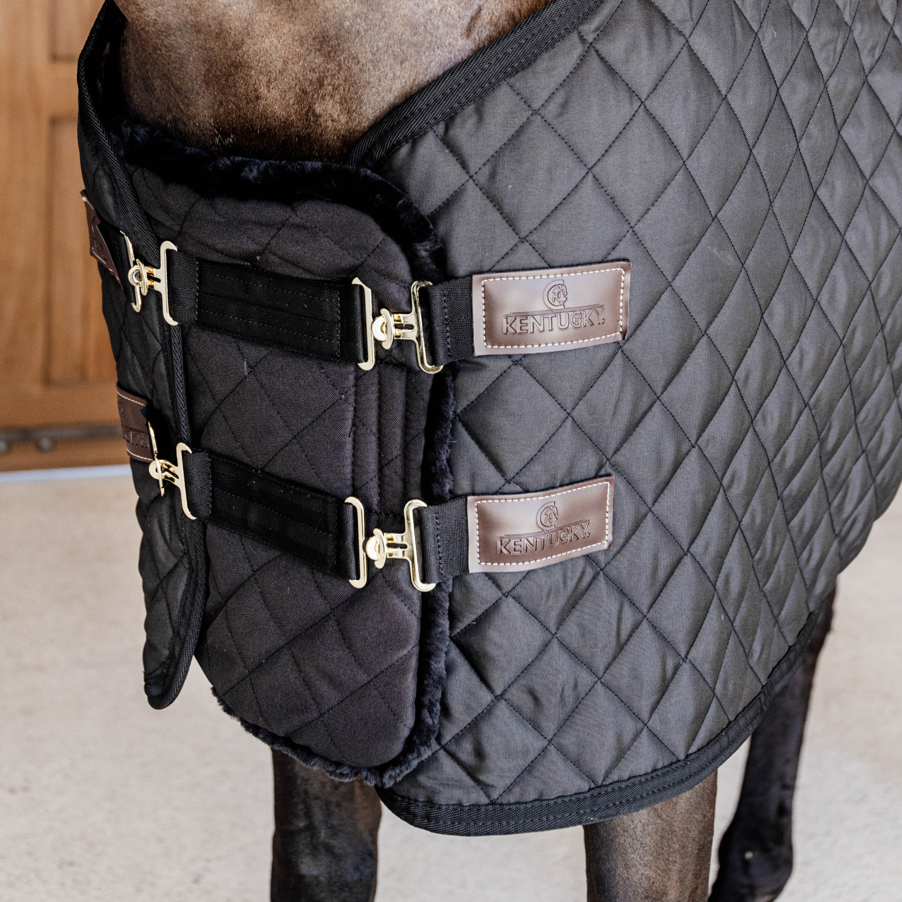 Kentucky Horsewear Chest Expanded Quilted with Vegan Sheepskin, Black