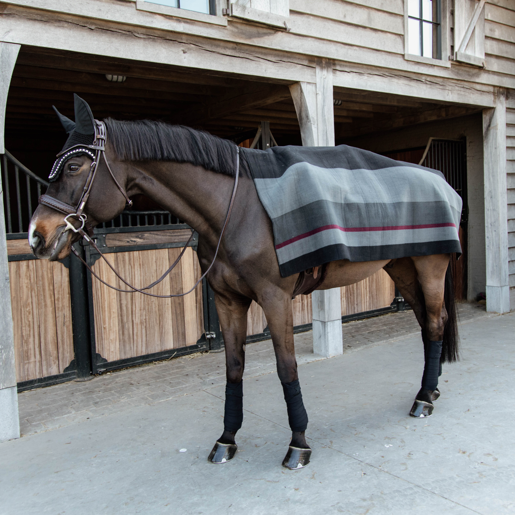 Kentucky Horsewear Heavy Fleece Rug Square Stripes, Black/Grey