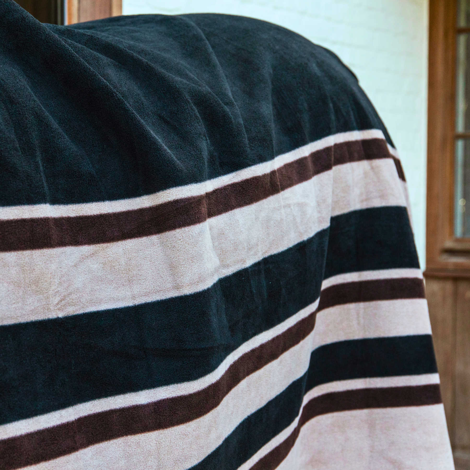 Kentucky Horsewear Heavy Fleece Rug Square Stripes, Brown/Beige