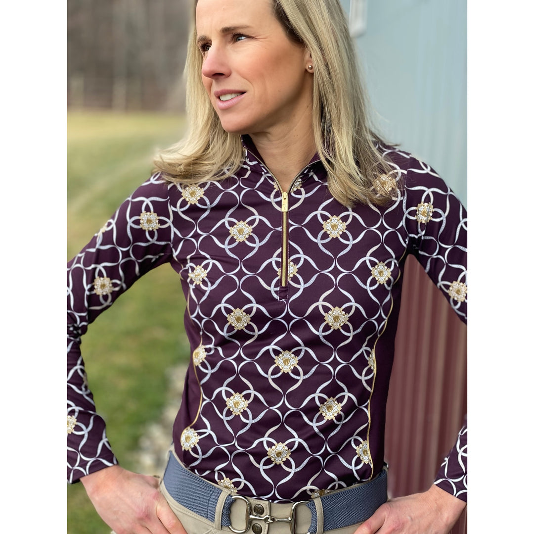 Arista Equestrian Ladies Luxe Quarter Zip Long Sleeve Training Shirt, Wine