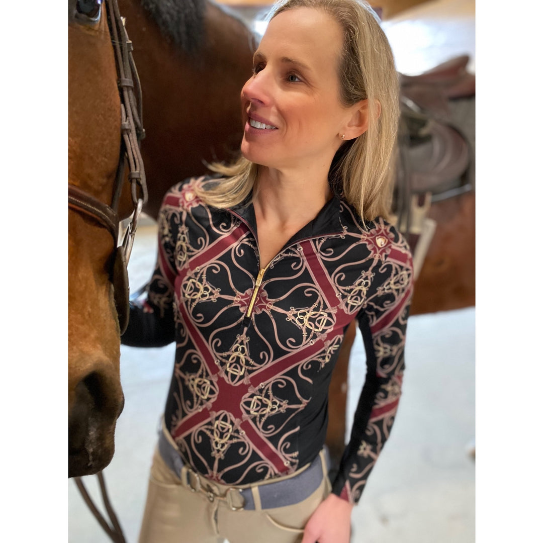 Arista Equestrian Ladies Majestic Quarter Zip Long Sleeve Training Shirt, Black