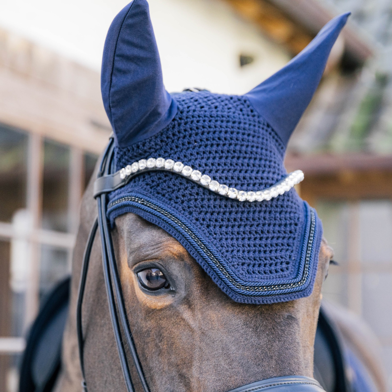 Kentucky Horsewear Soundless Fly Veil Wellington with Metal Chain, Navy