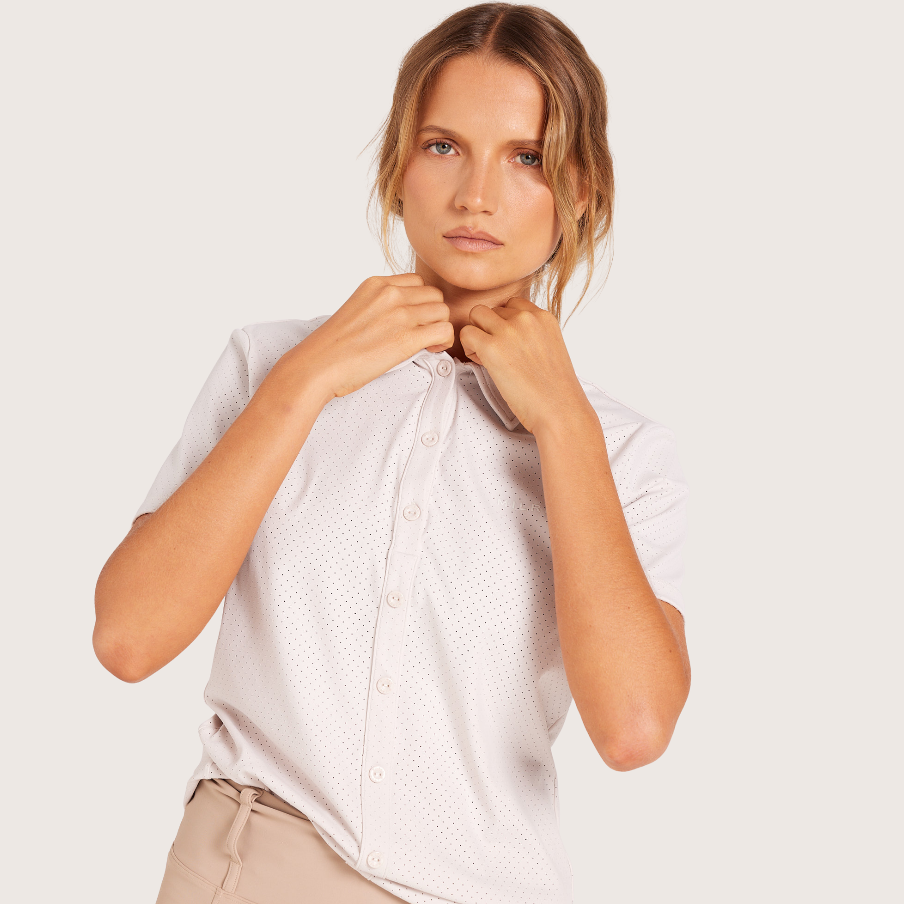 Milrey CALLIE Ladies Short Sleeve Blouse, Stone