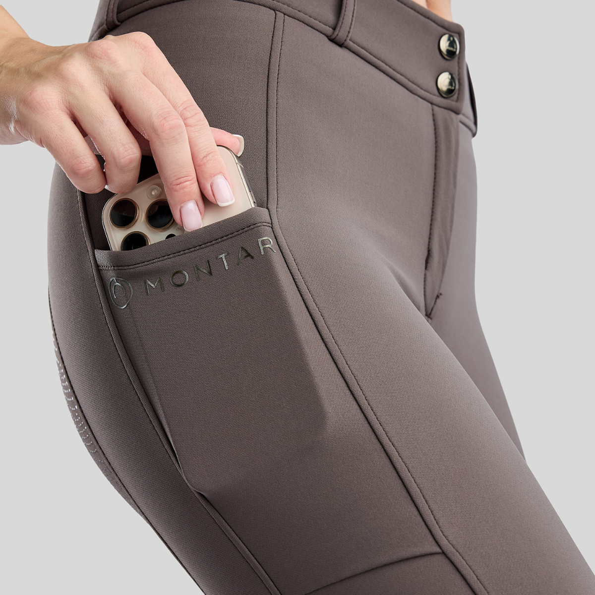 Montar Megan Yati Ladies Full Grip High Rise Breeches with Phone Pockets, Black Peony