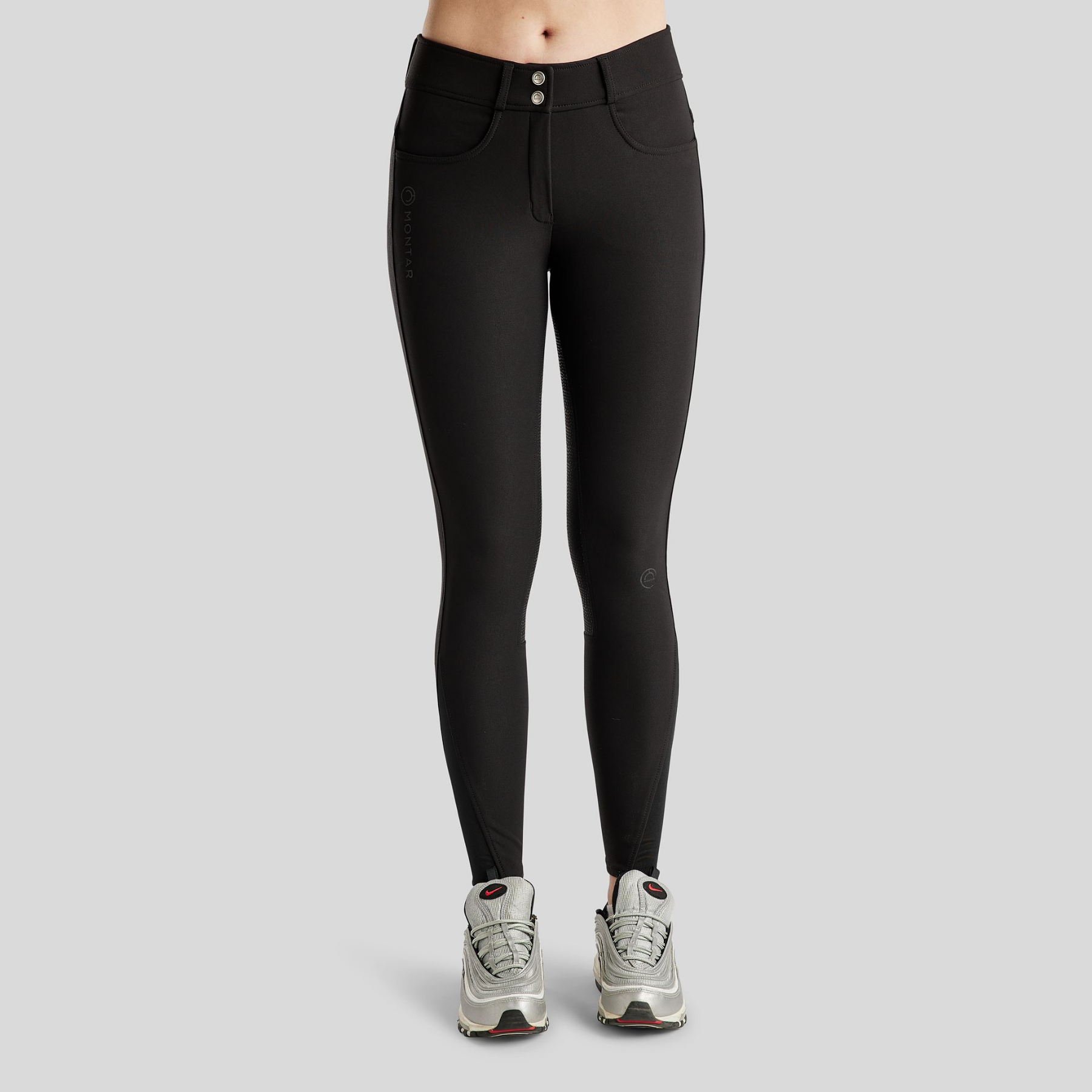 Montar Megan Yati Ladies Full Grip High Rise Breeches with Phone Pockets, Black Peony