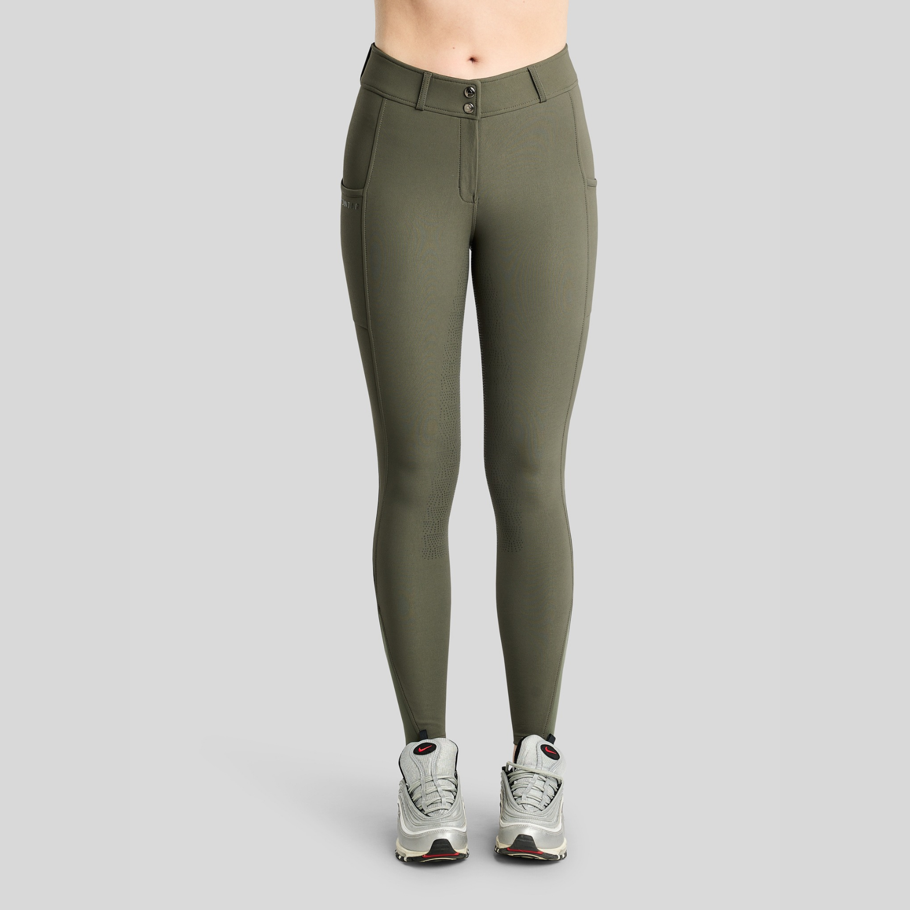 Montar Megan Yati Ladies Full Grip High Rise Breeches with Phone Pockets, Forest Green