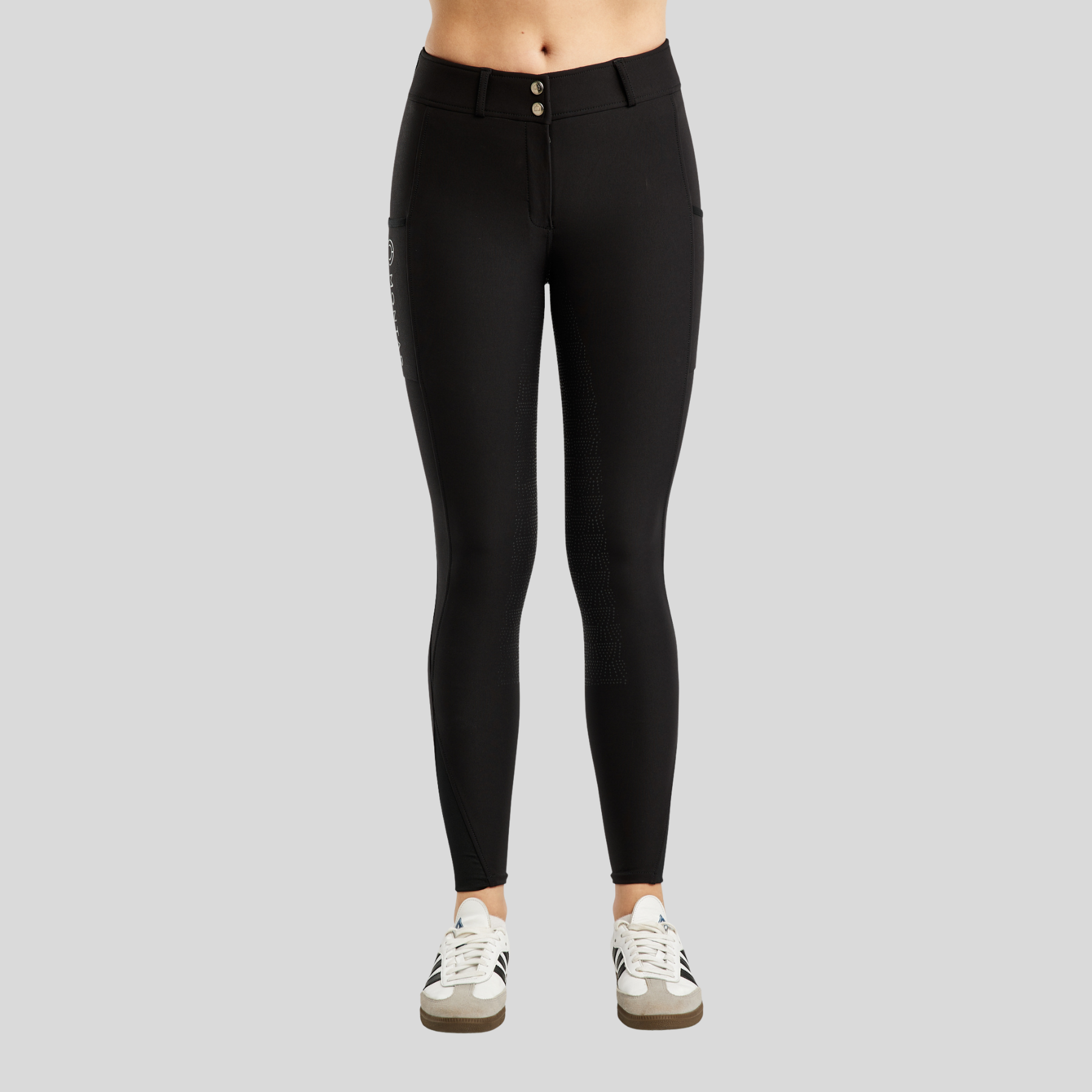Montar Megan Yati Ladies High Full Grip Rise Breeches with Phone Pockets, Black