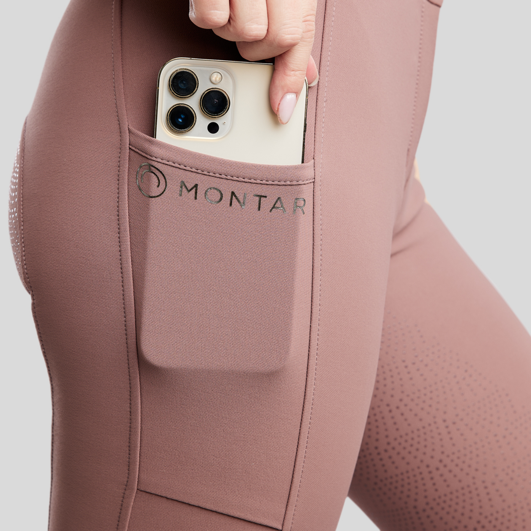 Montar Megan Yati Ladies High Full Grip Rise Breeches with Phone Pockets, Dusty Rose