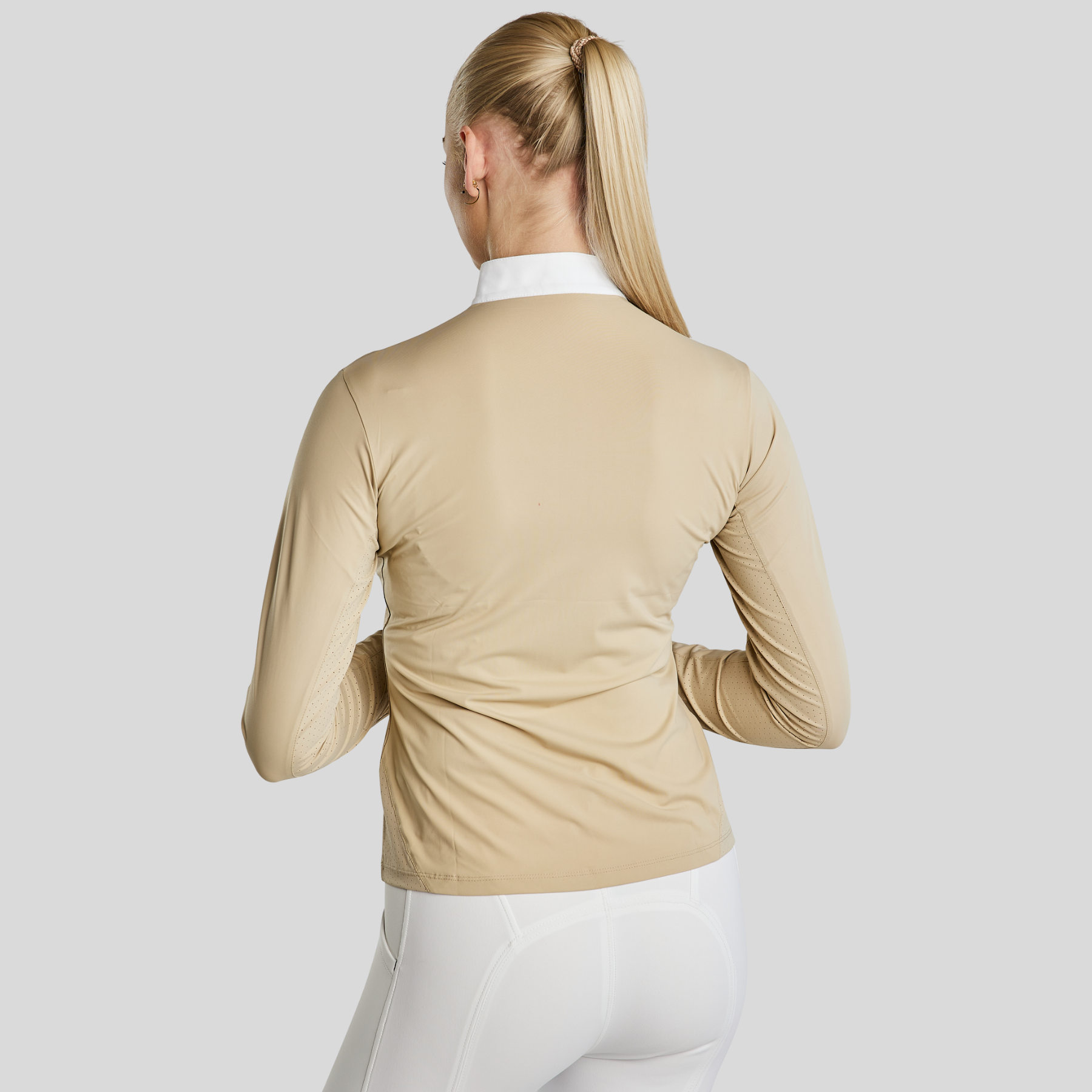 Montar MoZida REFINED Ladies Competition Shirt w. Lasercut Inserts &amp; Gun Metal Print, Warm Grey Beige