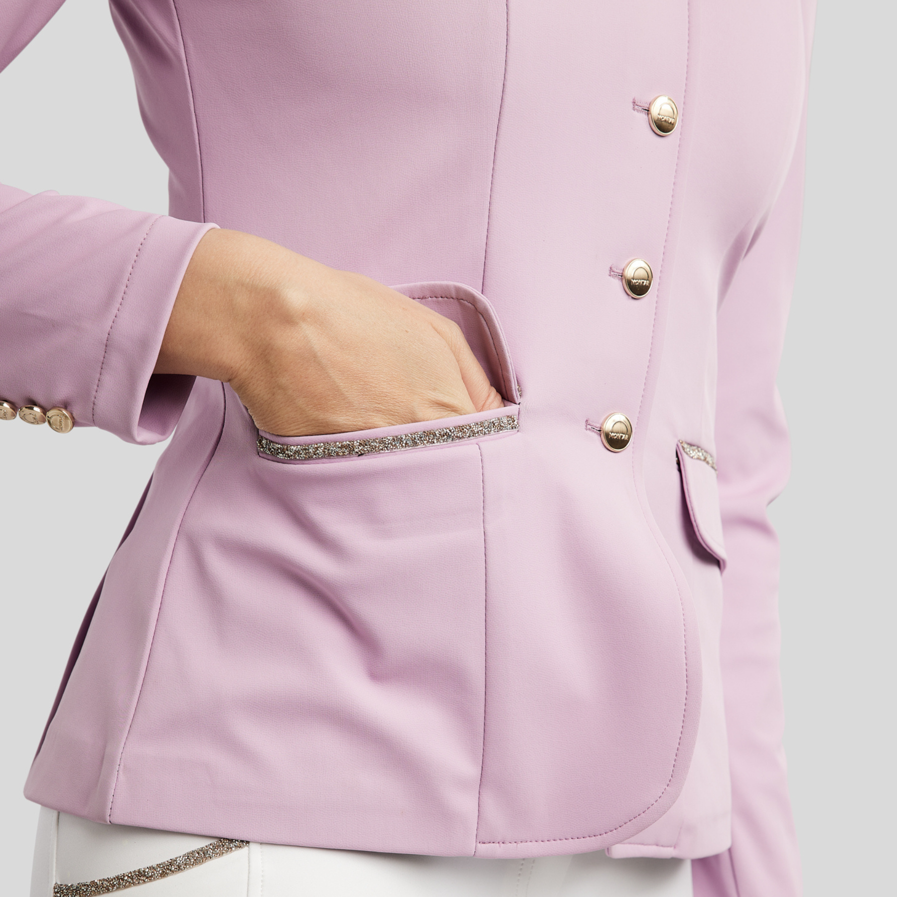 Montar MoLila Competition Jacket with Champagne Crystal Tape and Crystals, Candy Pink