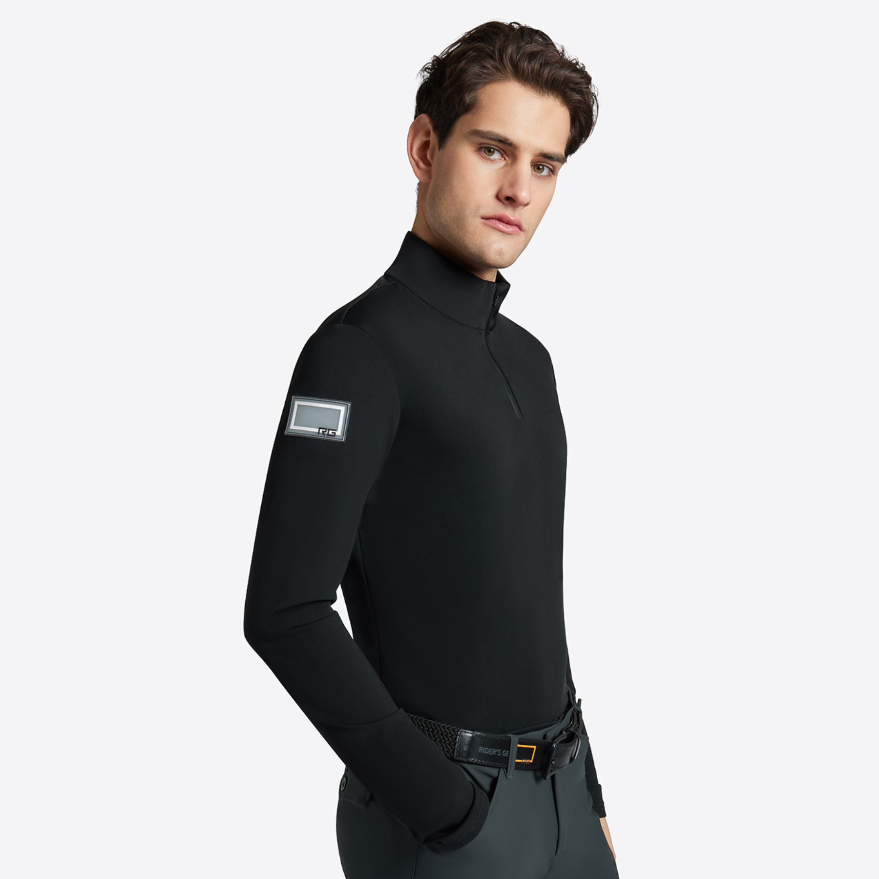 RG Jersey Fleece Long Sleeve Zip Training Shirt, Black