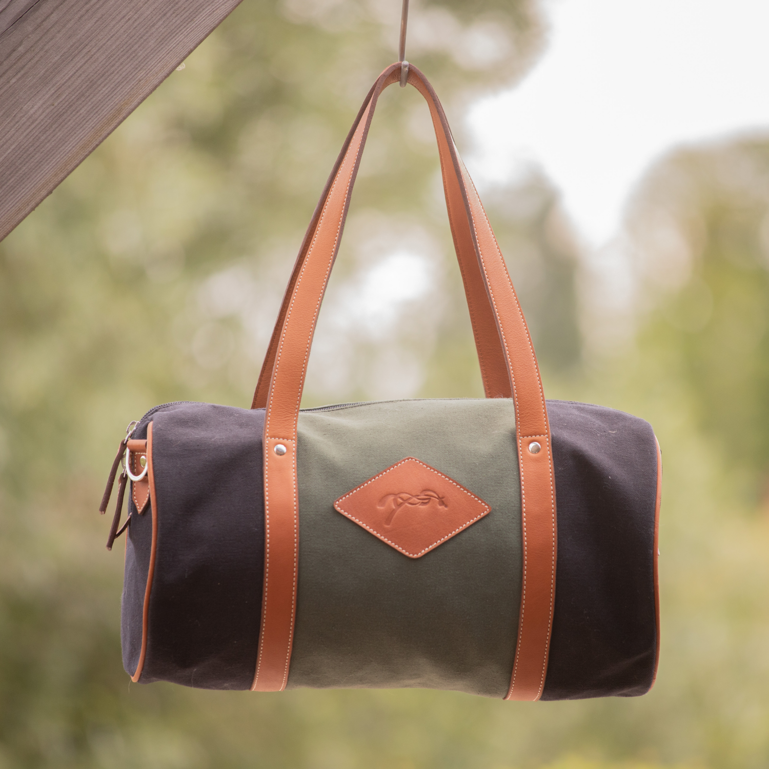 Penelope Canvas Bowl Bag, Khaki &amp; Black