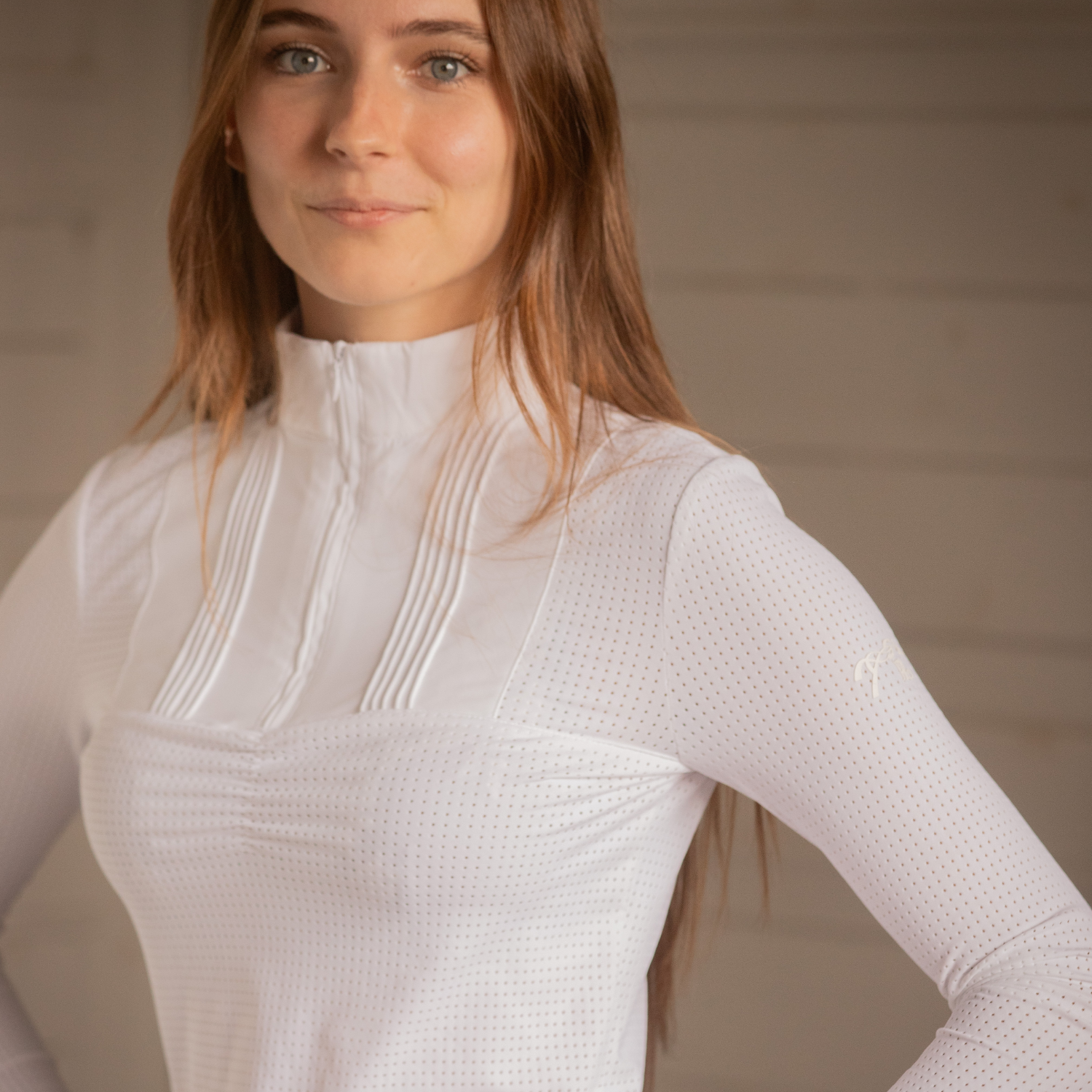 Penelope Florence Mesh Ladies Long Sleeve Show Shirt, Optic White