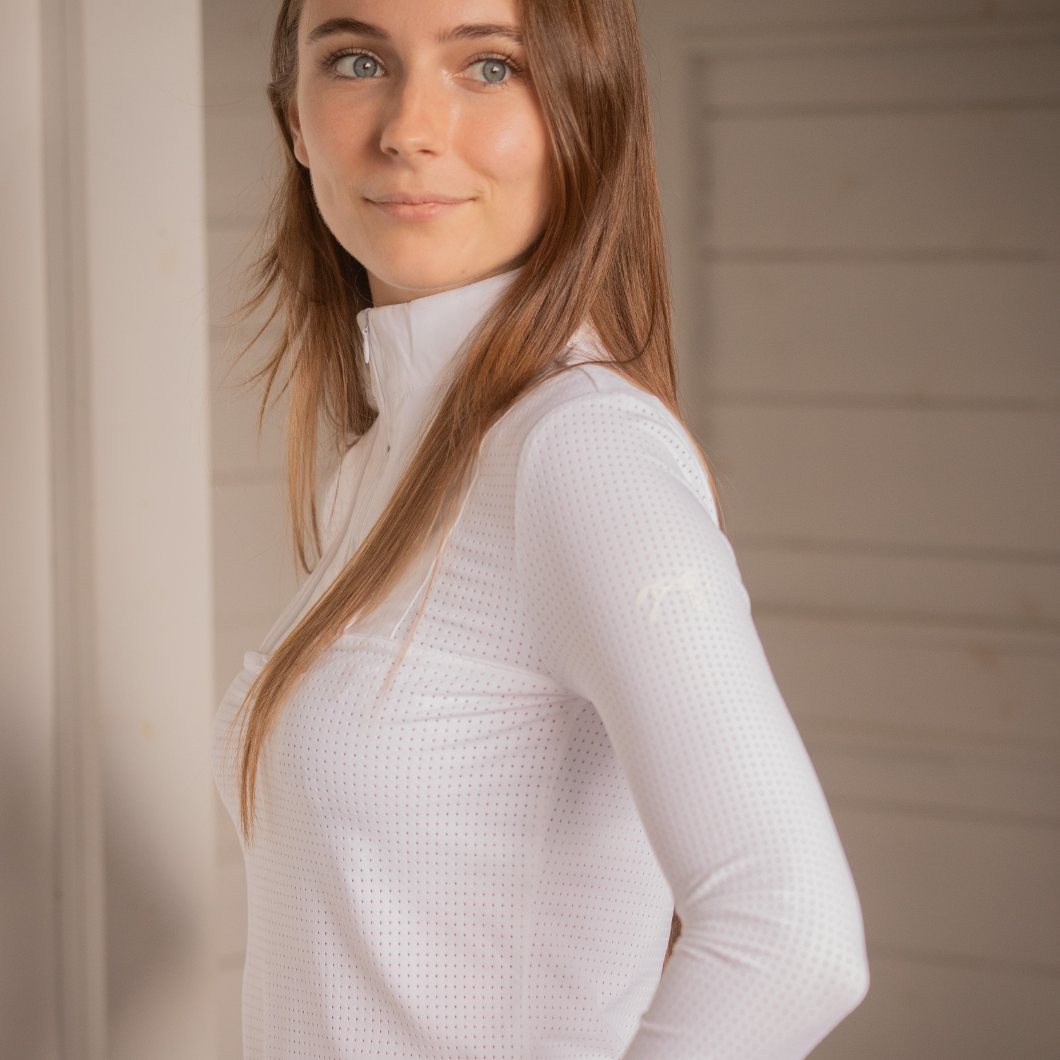 Penelope Florence Mesh Ladies Long Sleeve Show Shirt, Optic White