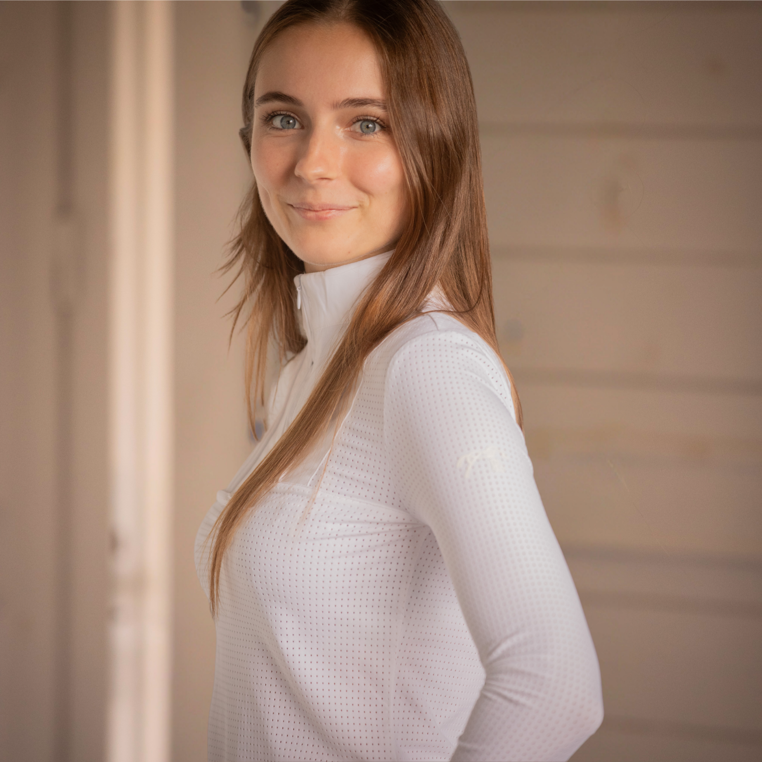 Penelope Florence Mesh Ladies Long Sleeve Show Shirt, Optic White
