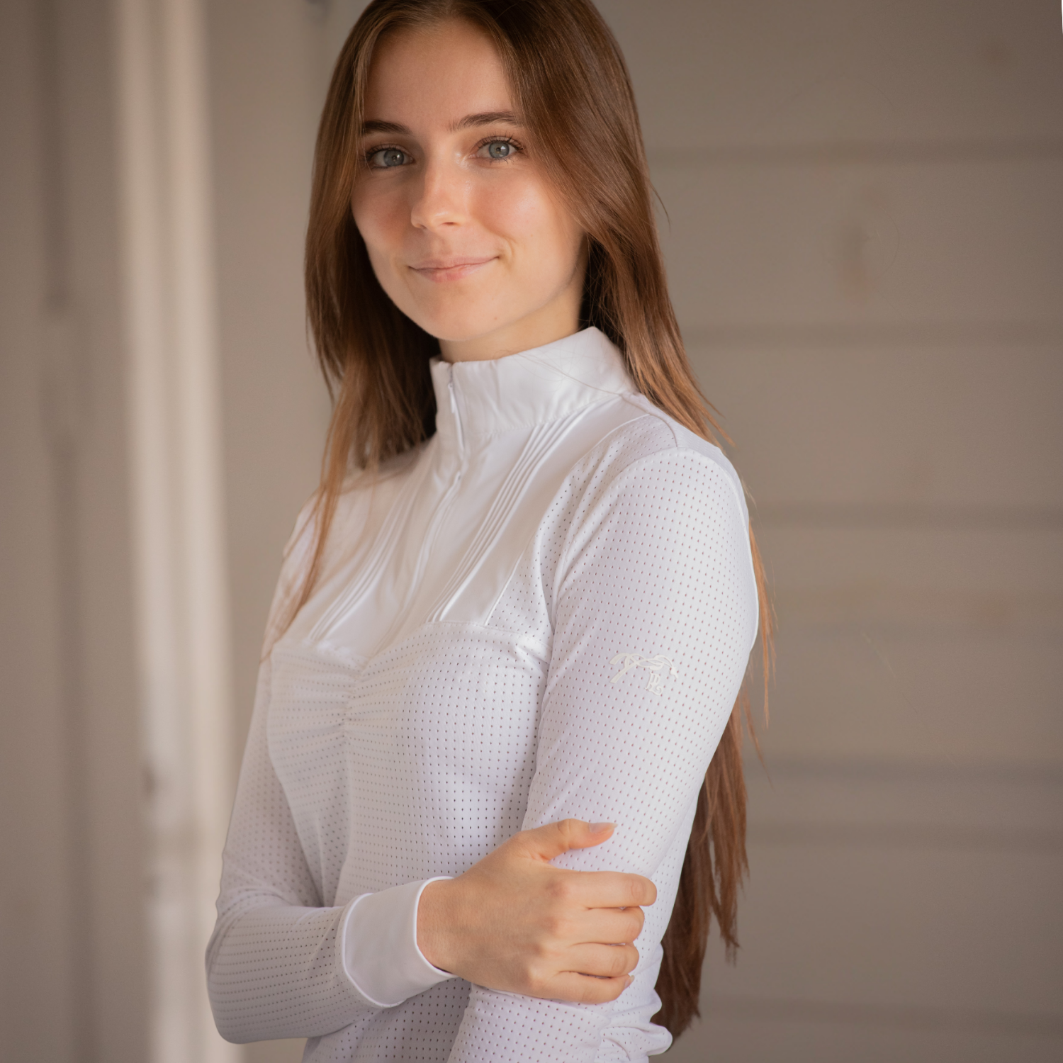 Penelope Florence Mesh Ladies Long Sleeve Show Shirt, Optic White
