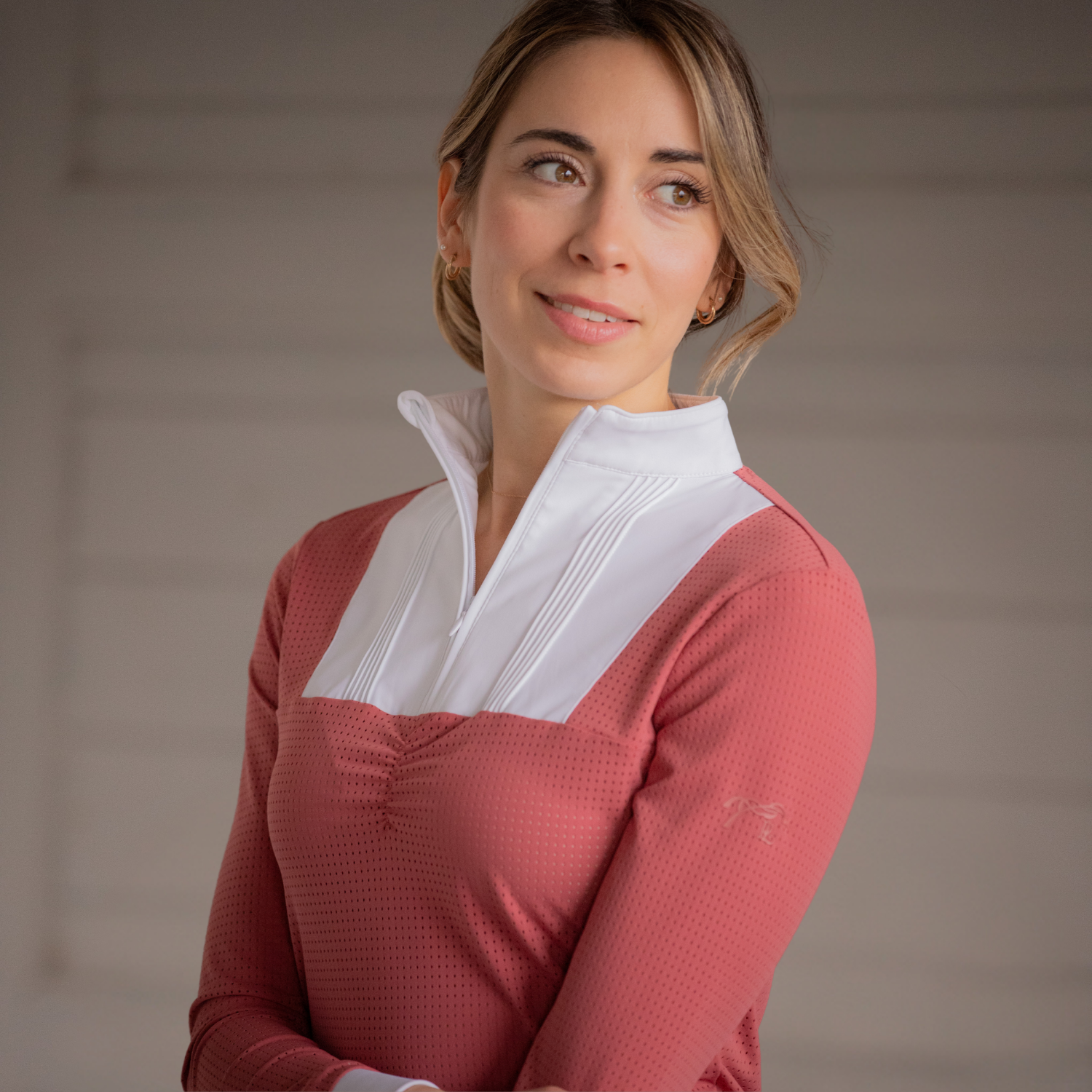 Penelope Florence Mesh Ladies Long Sleeve Show Shirt, Terracota