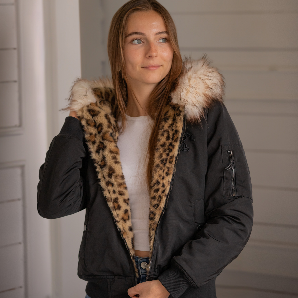 Pénélope Léolyon Jacket, Black w/ Leopard