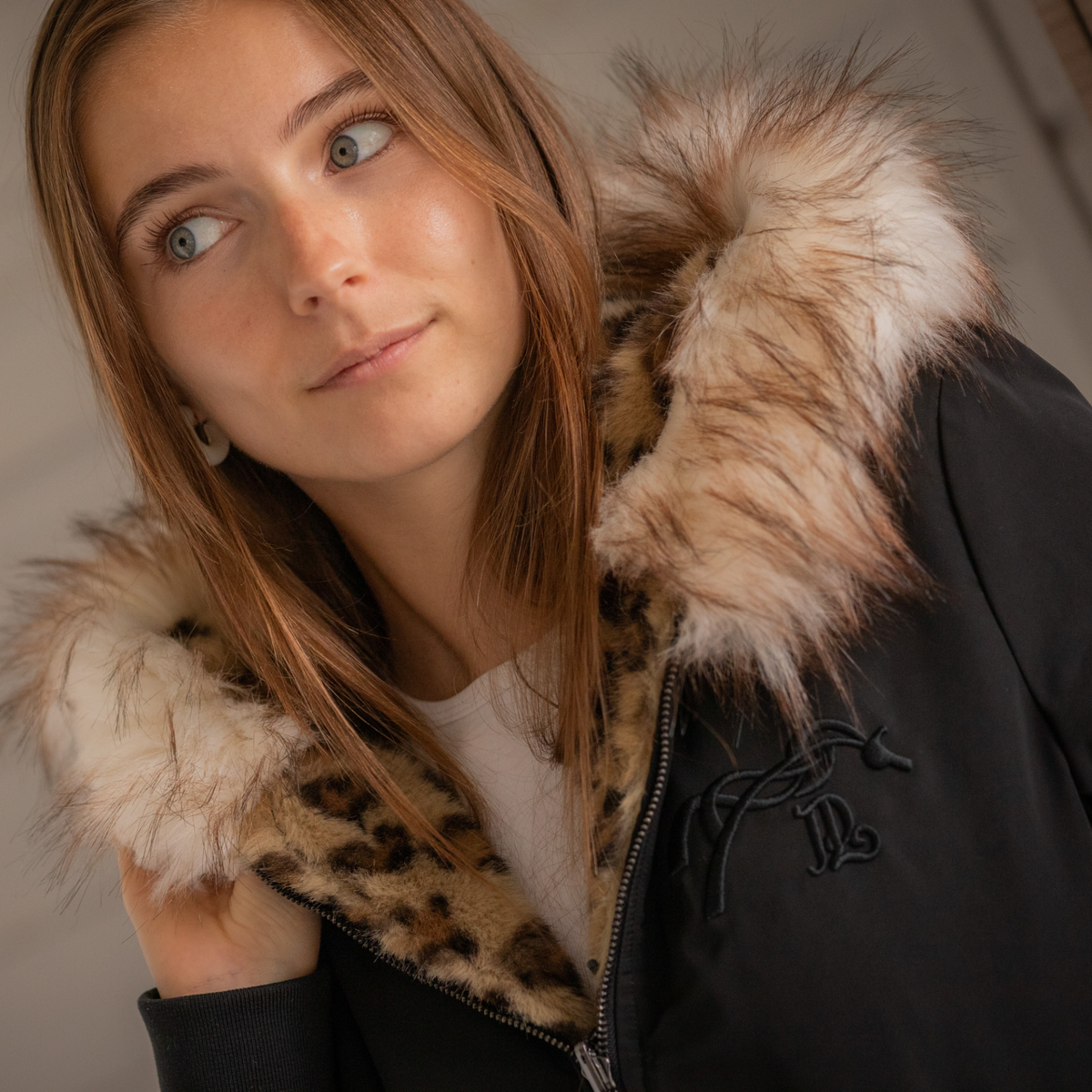 Pénélope Léolyon Jacket, Black w/ Leopard