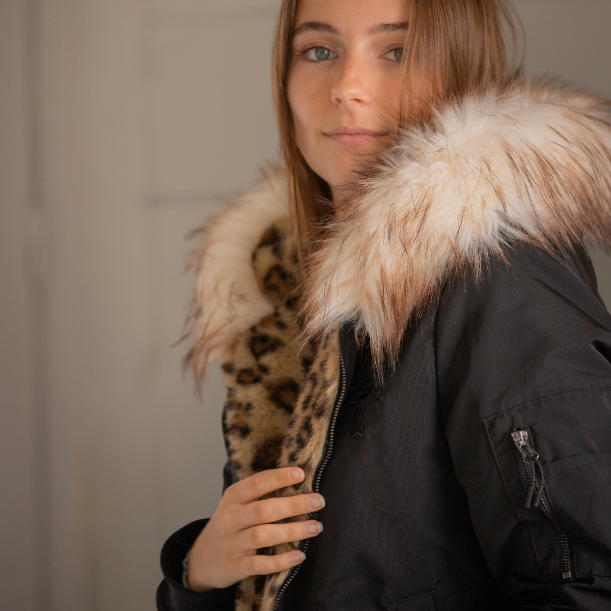Pénélope Léolyon Jacket, Black w/ Leopard