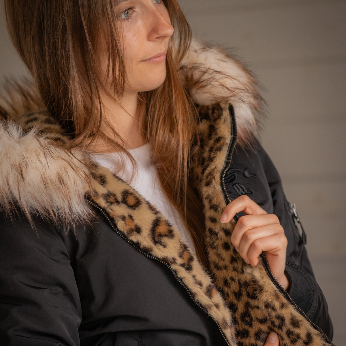 Pénélope Léolyon Jacket, Black w/ Leopard