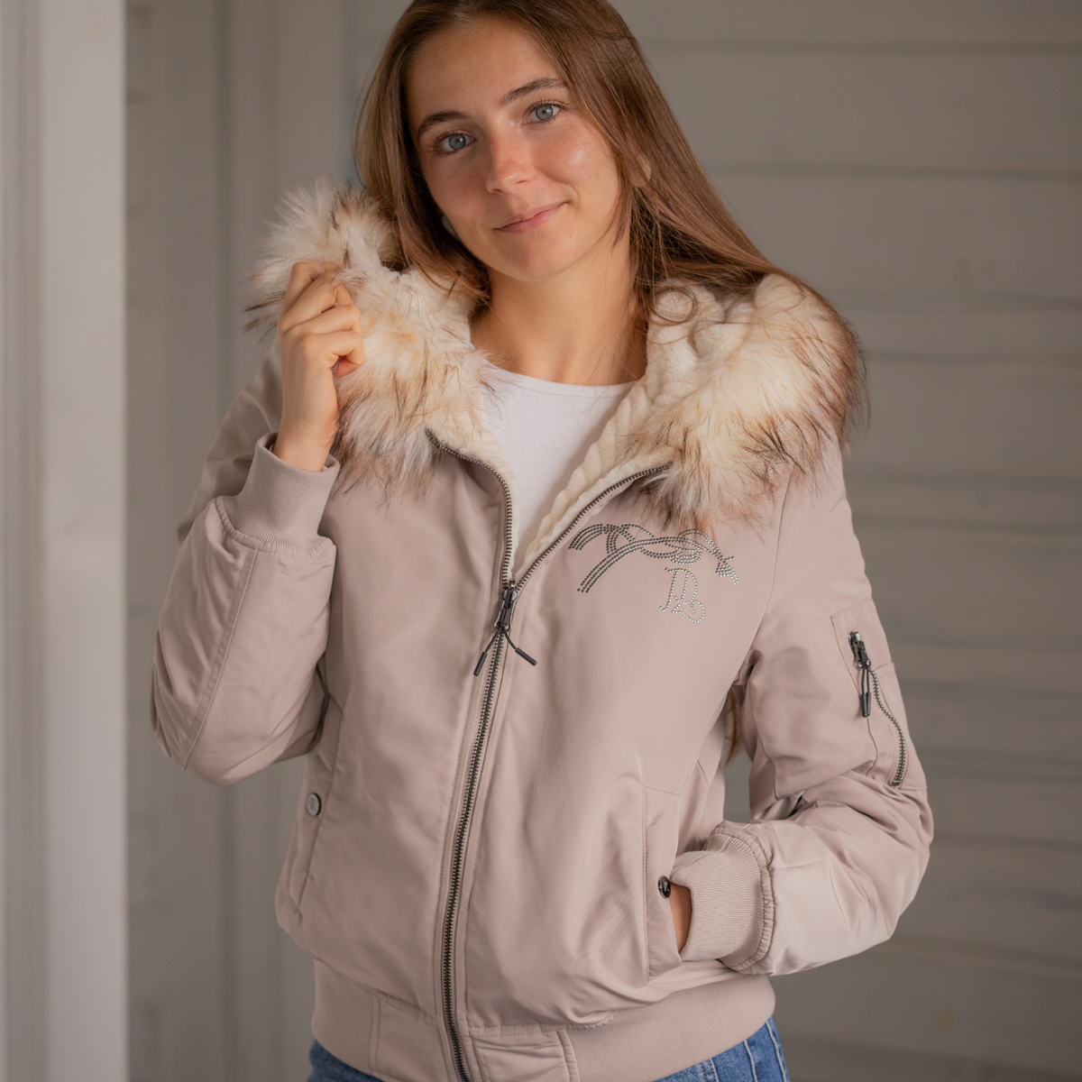 Pénélope Lyon Reversible Winter Jacket, Taupe &amp; Offwhite